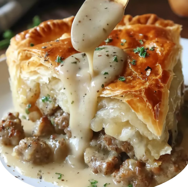 A close up of a pastry with sauce on it.