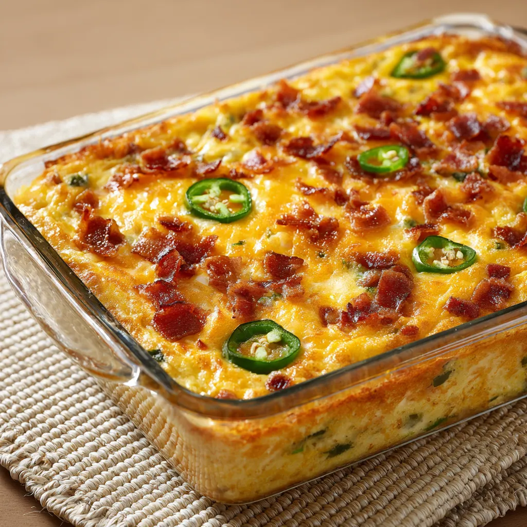 A dish of food with peppers and bacon.