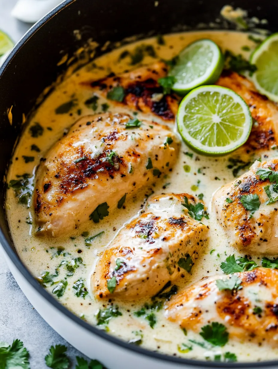 A bowl of chicken with limes on top.