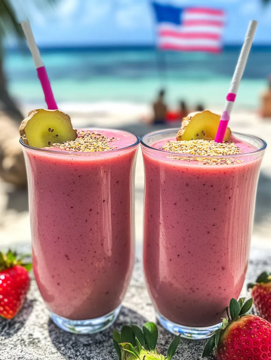 Two glasses of strawberry smoothie.