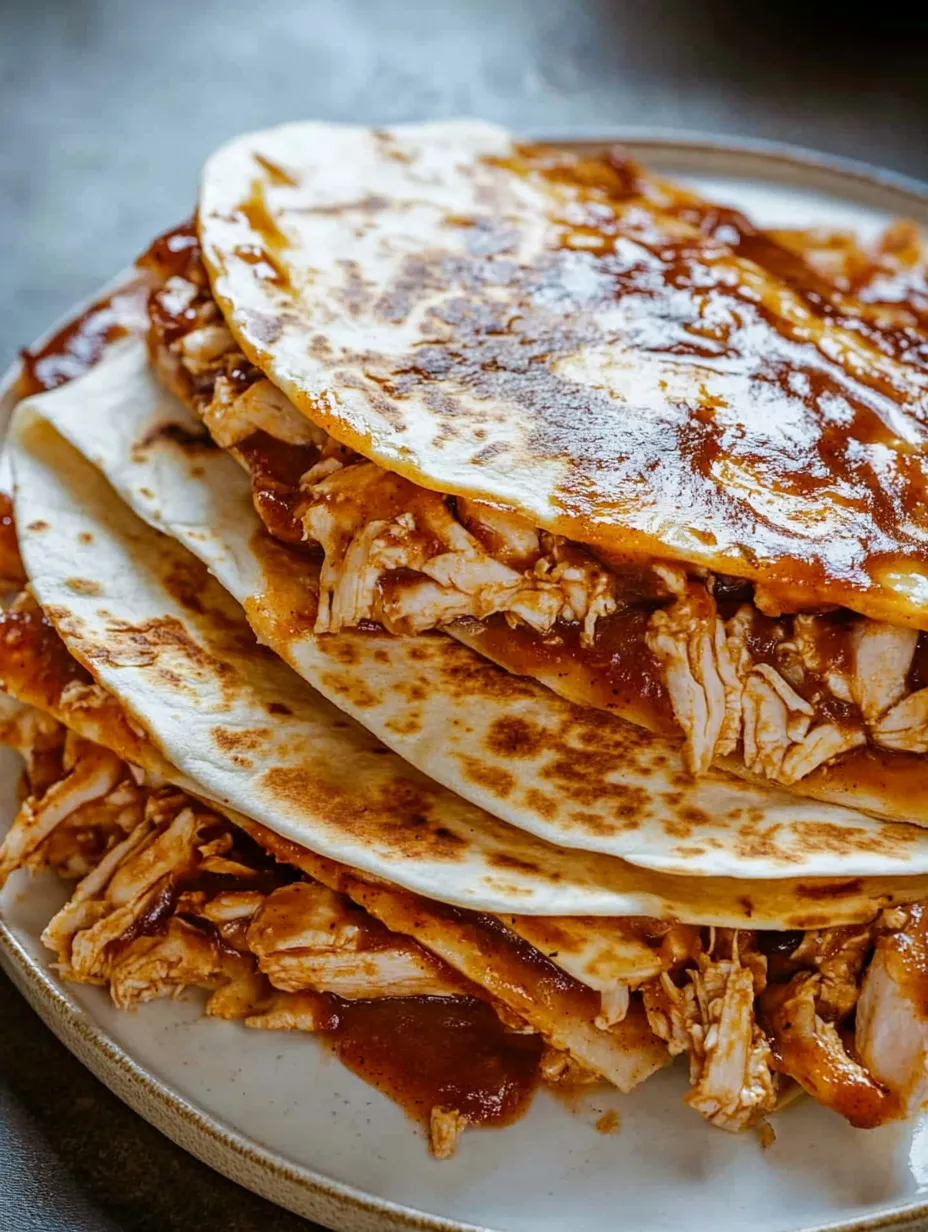 A stack of chicken tacos on a plate.