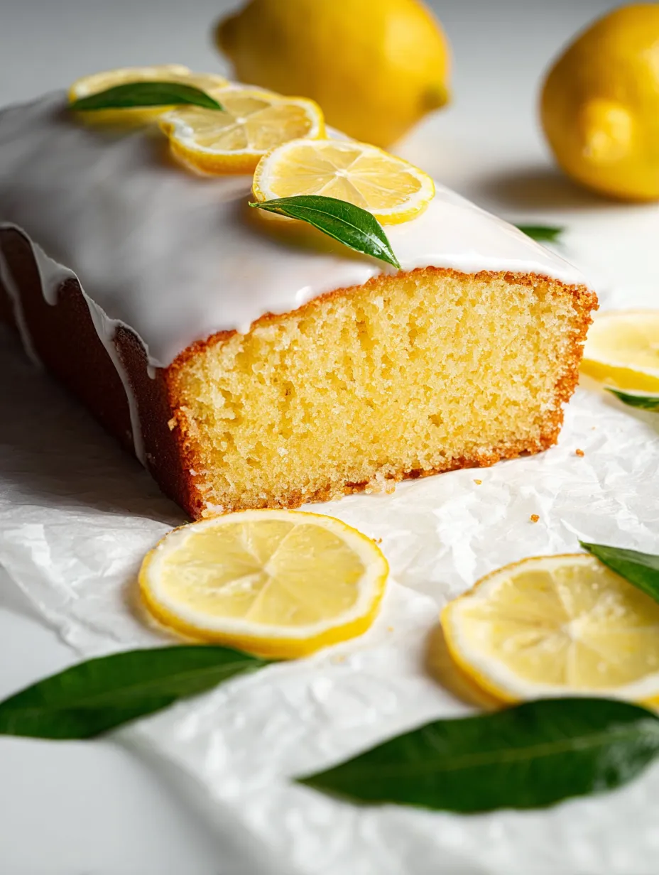 A slice of lemon cake with lemon slices on top.