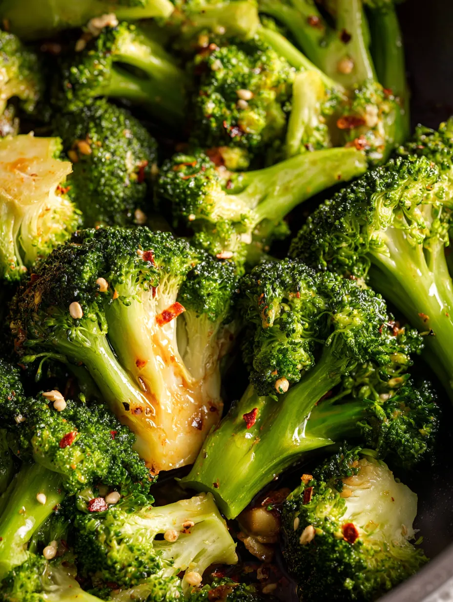 A close up of broccoli with seasoning.