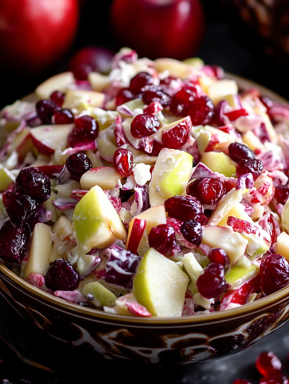A bowl packed with apple chunks and cranberries.