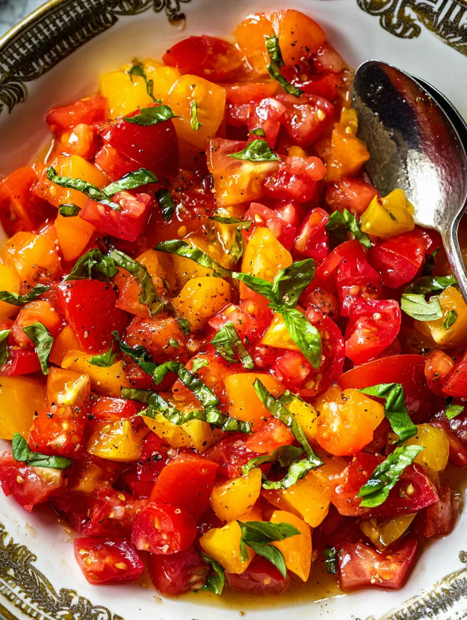 A bowl of fresh tomatoes and basil.