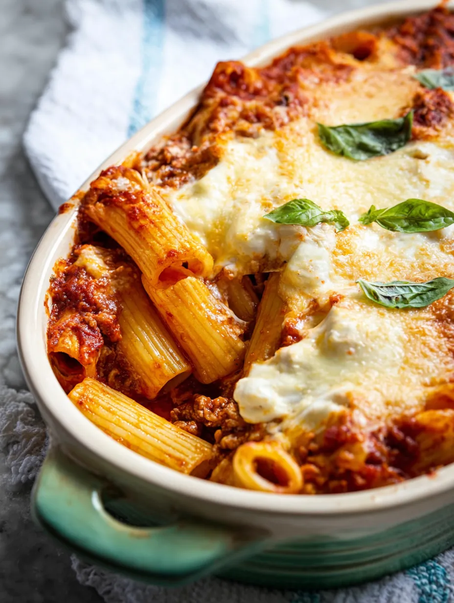 A bowl of pasta with meat and cheese.