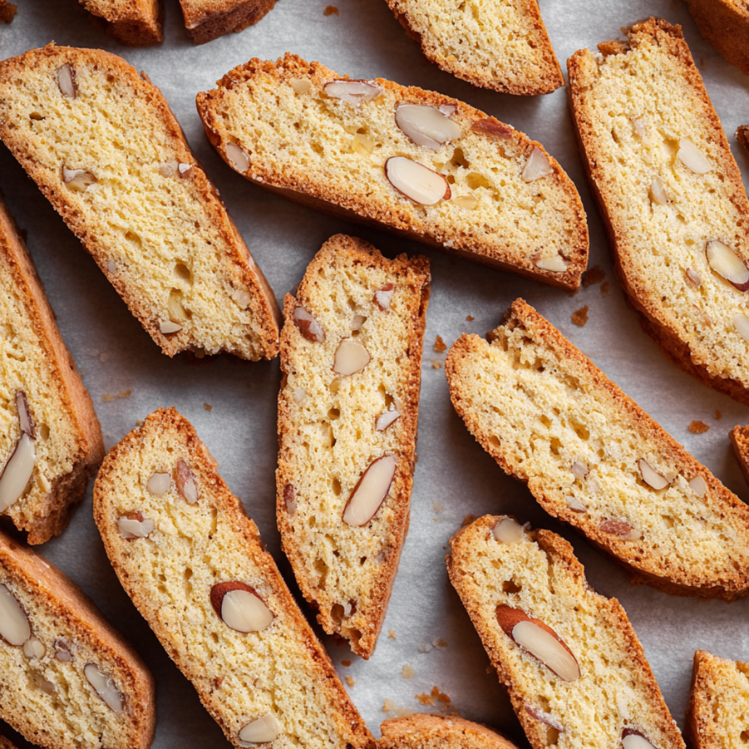 Bread with almonds on a table.