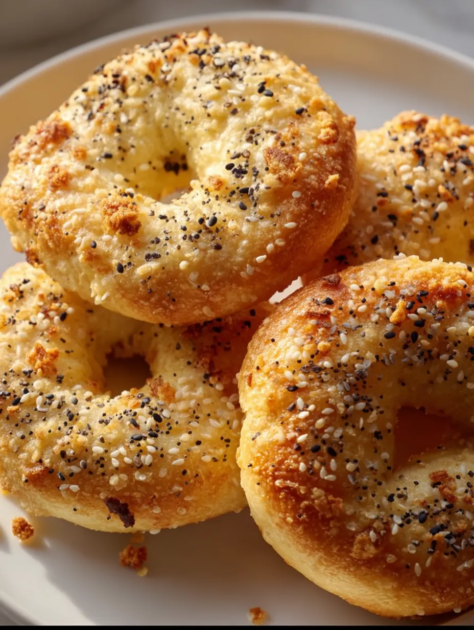 A plate of bagels with sesame seeds.
