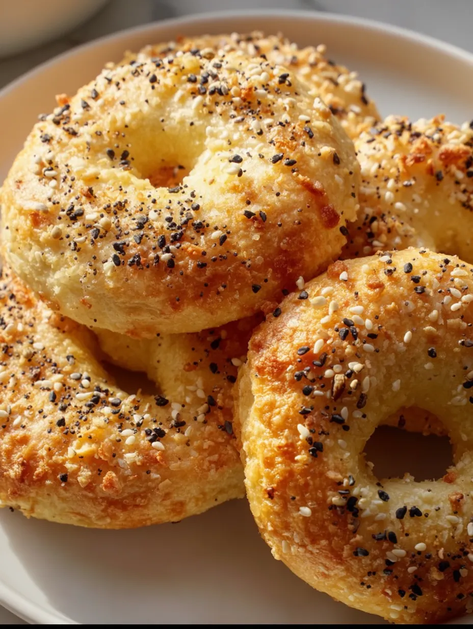 A plate of bagels with sesame seeds on top.