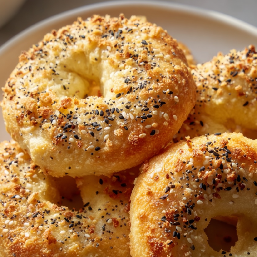 A plate of poppy seed bagels.