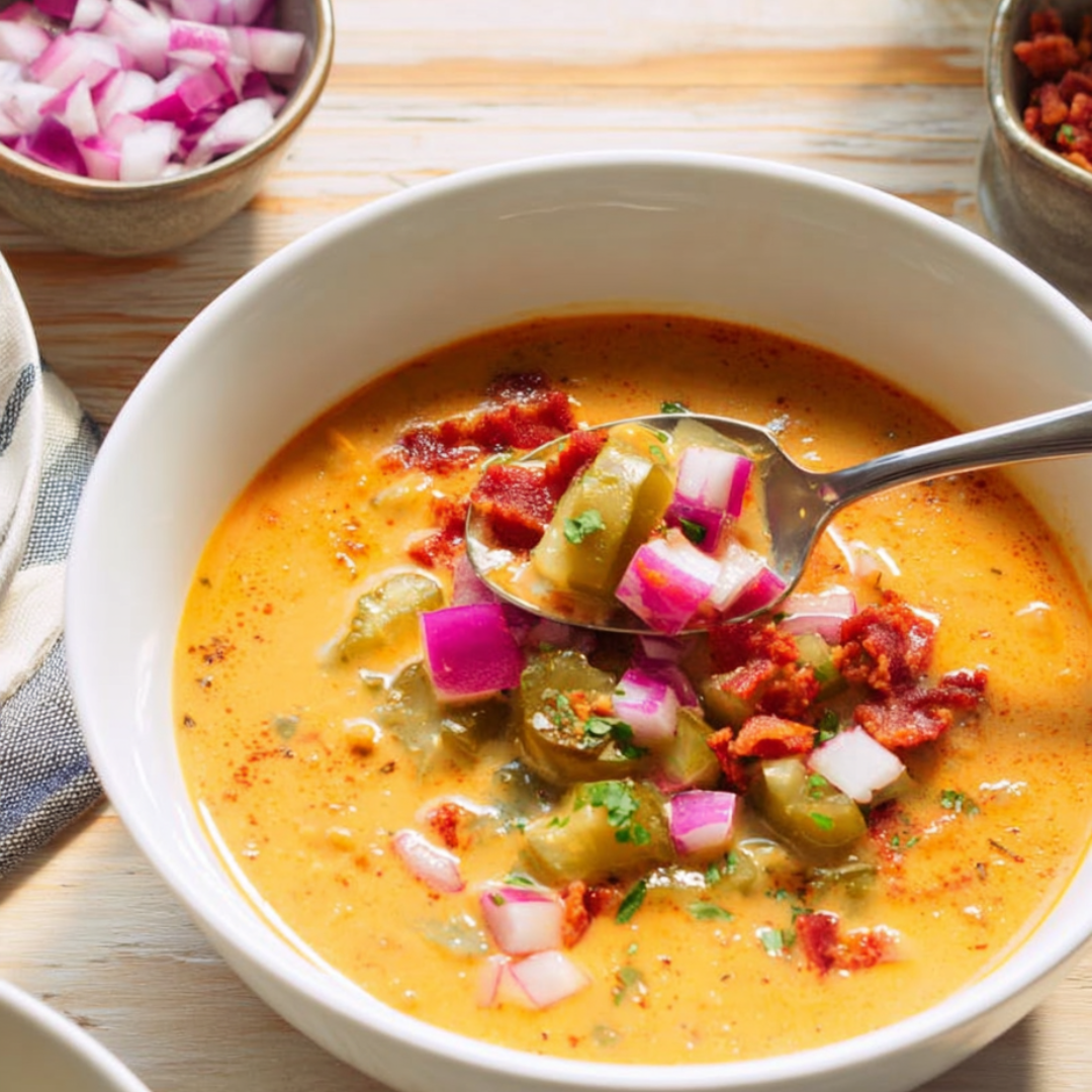 A bowl of soup with a spoon in it.