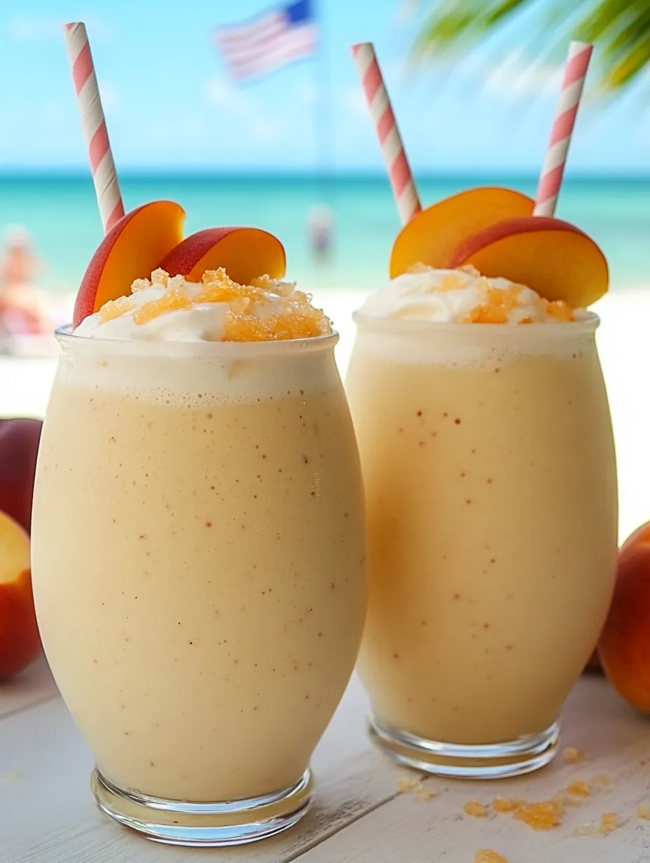Two glasses of fruit drinks with straws in them.