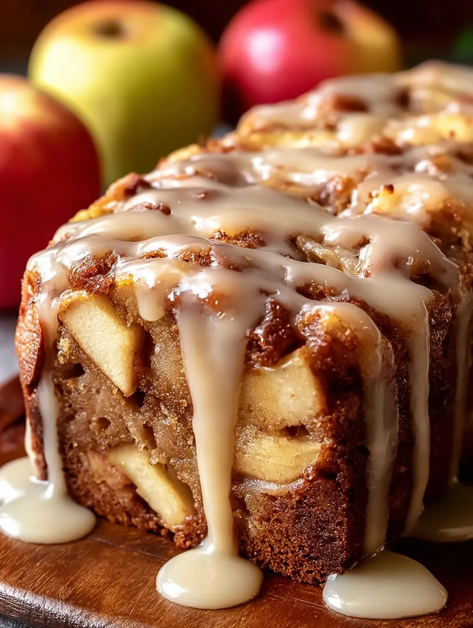 A cake with apples and caramel on top.