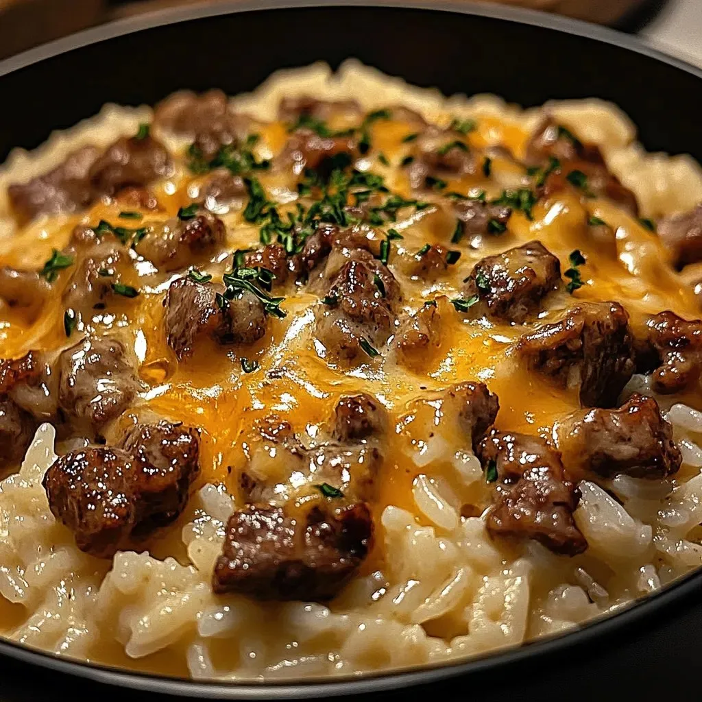 A bowl of food with meat and cheese.