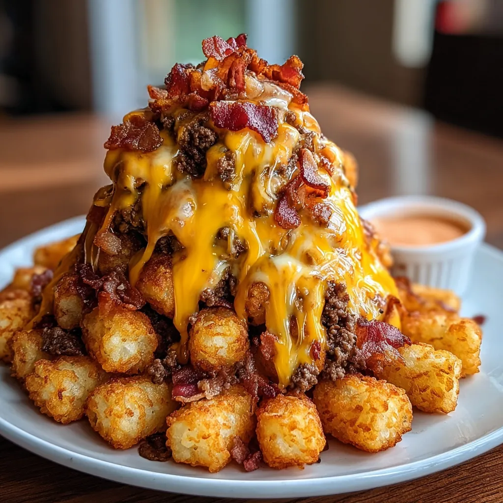 A plate of food with a cheese and bacon covered onion ring.