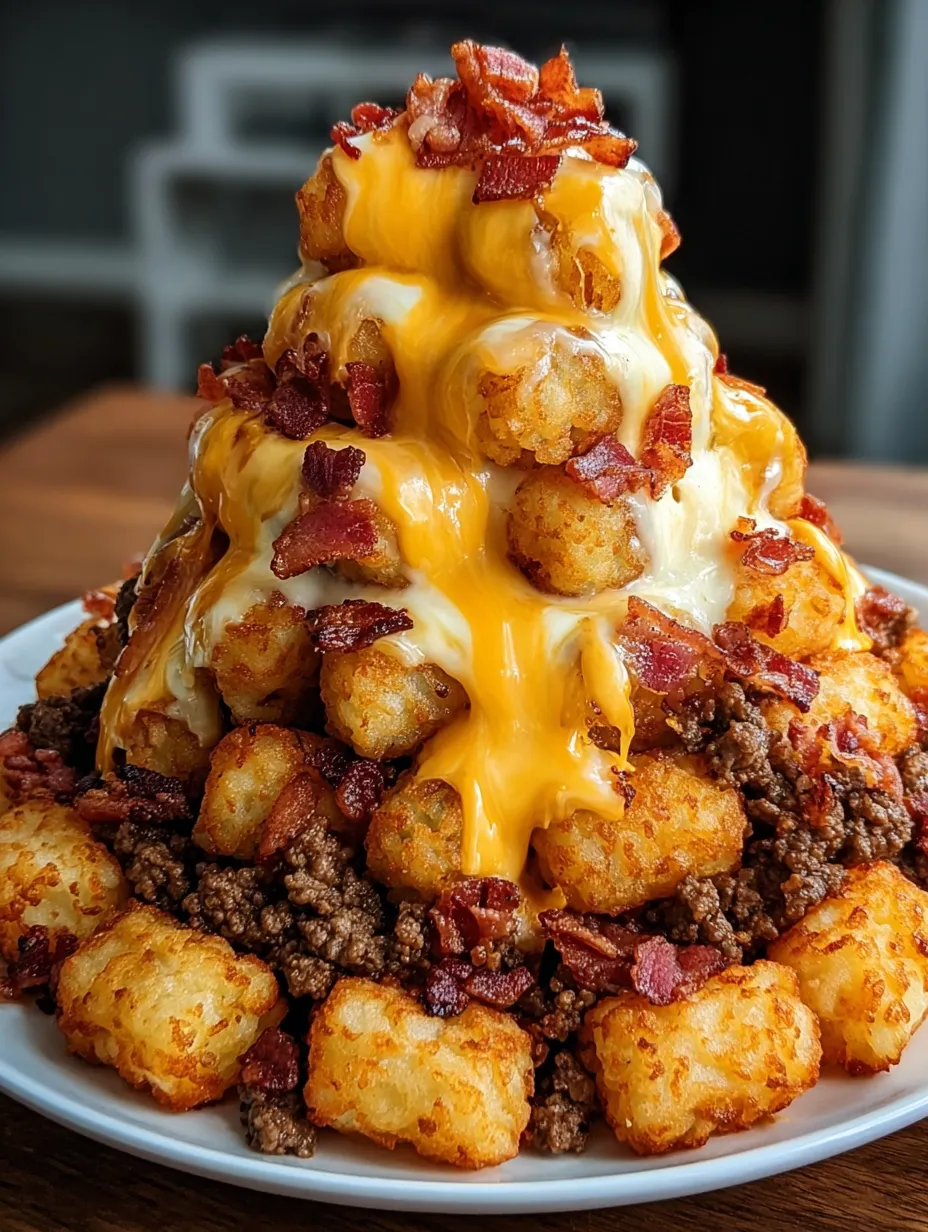 A plate of food with bacon and cheese on top.