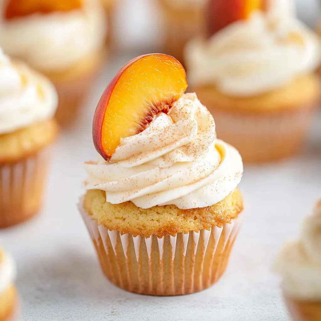 A cupcake with a peach on top.