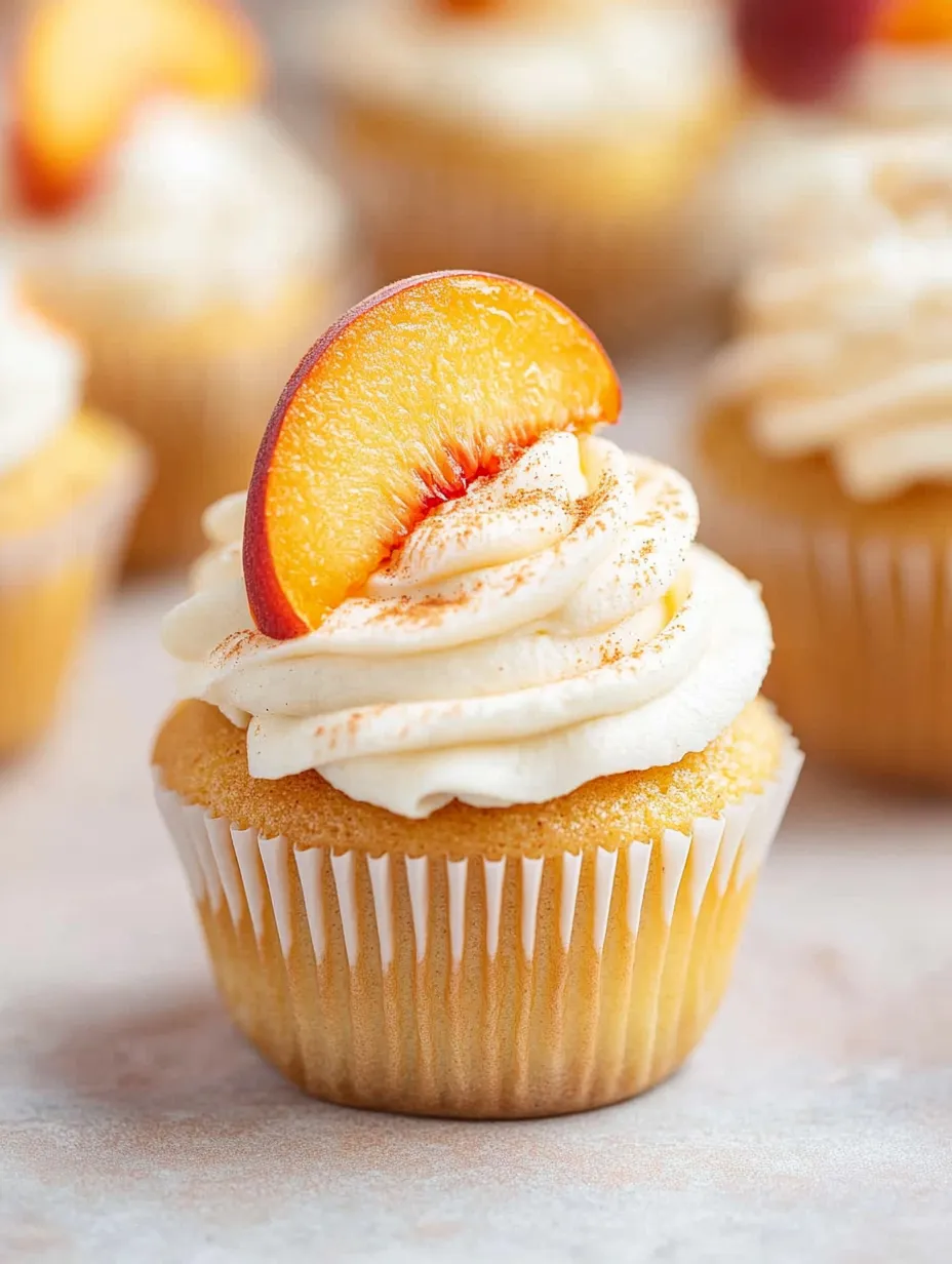 A cupcake with a peach on top.