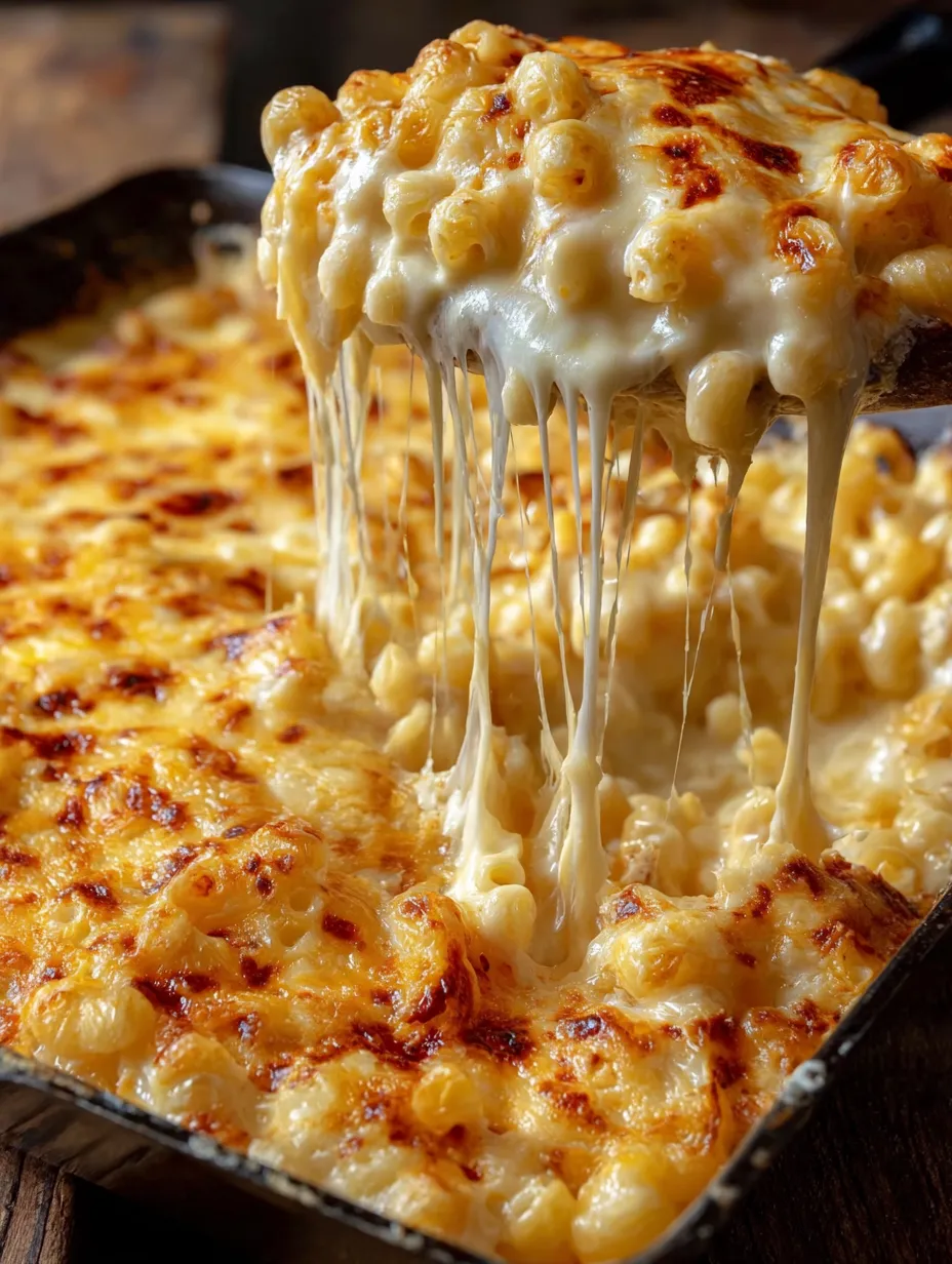 A pan of macaroni and cheese.