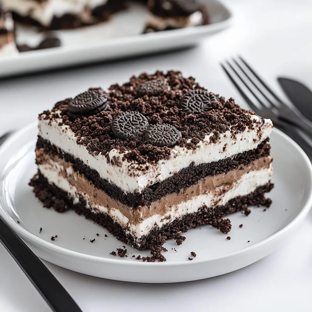 A slice of chocolate cake with chocolate chips on top.