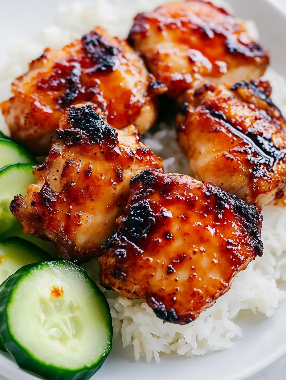 A plate of rice and grilled chicken.