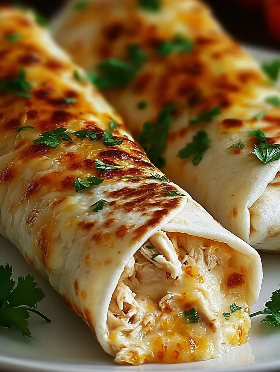 Two chicken burritos with lettuce and cheese.