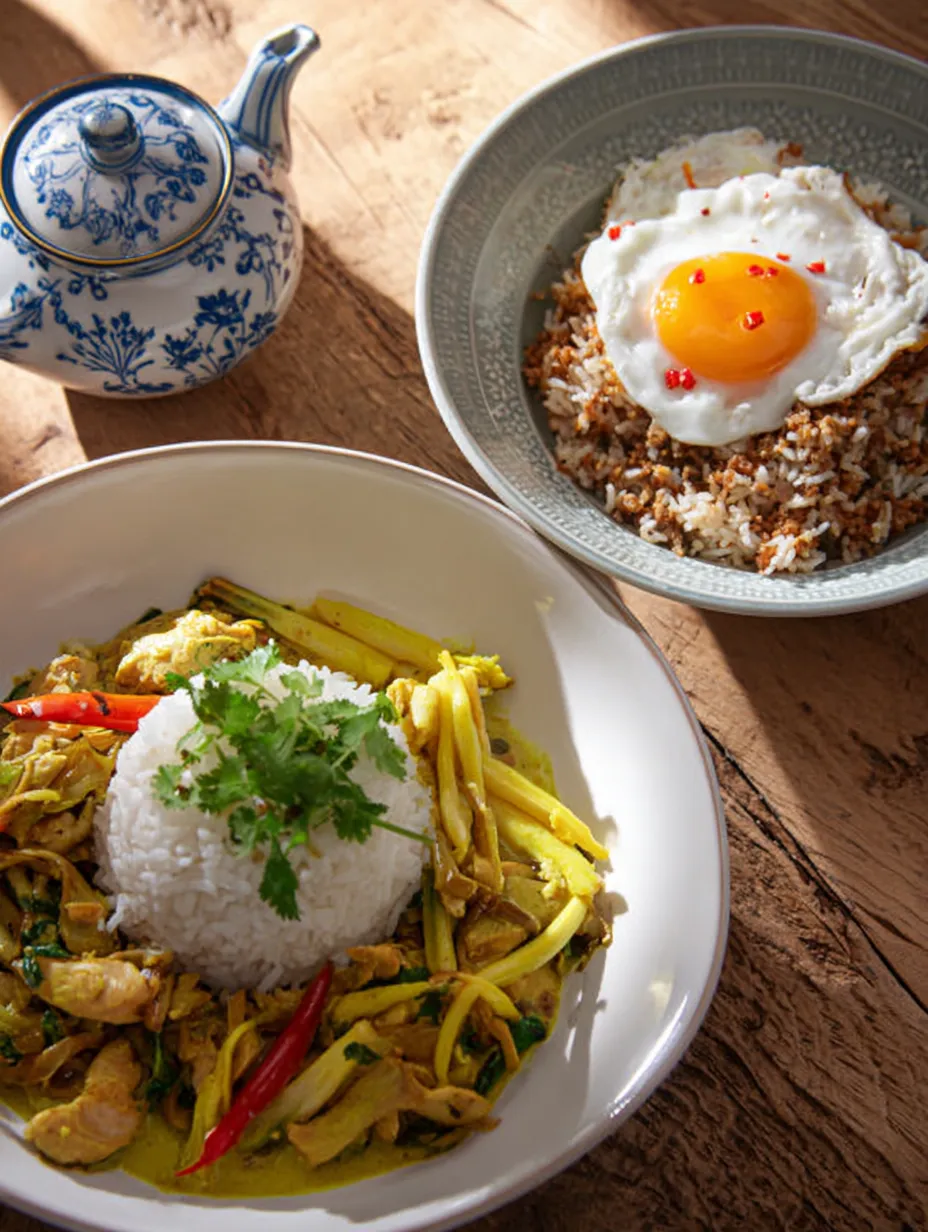 A plate of food with rice and vegetables.