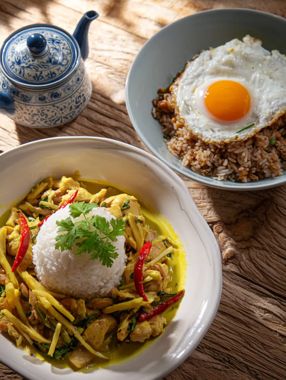 A plate of food with rice and a fried egg.