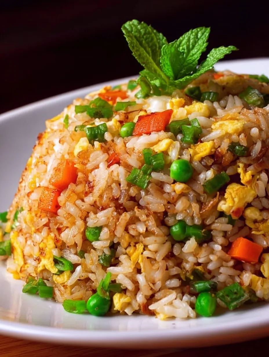 A delicious plate of rice with peas and carrots.