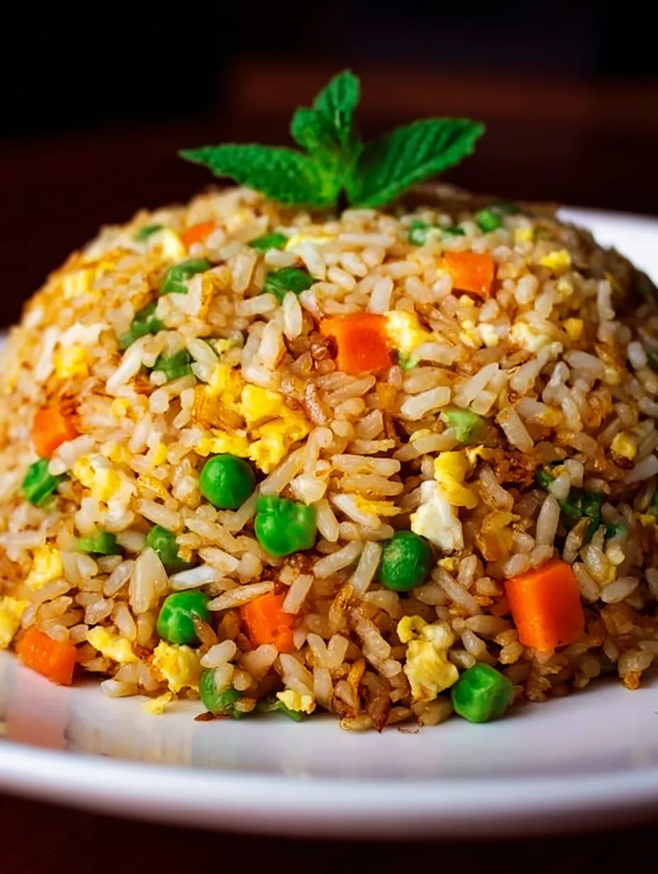 A plate of rice with peas and carrots.