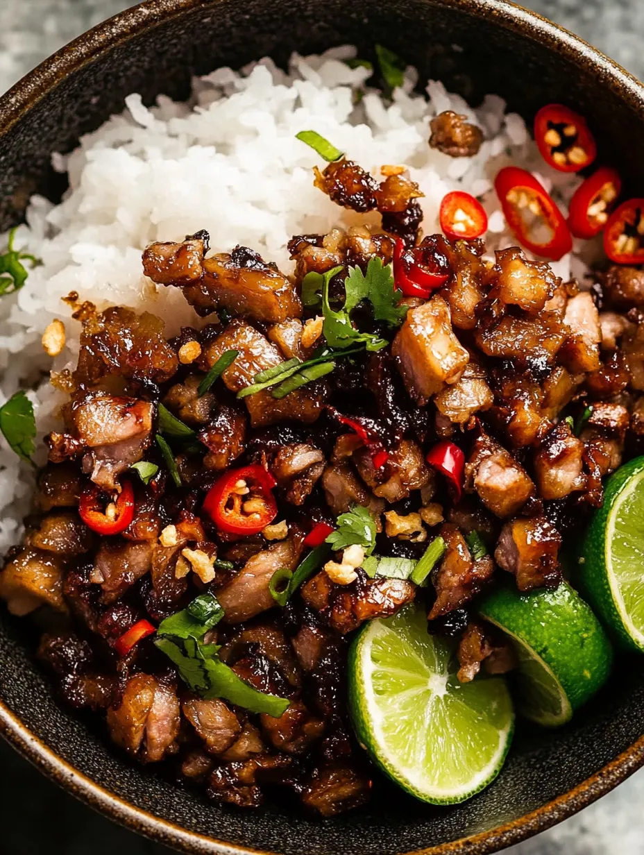 A bowl of meat and rice with peppers and lime.