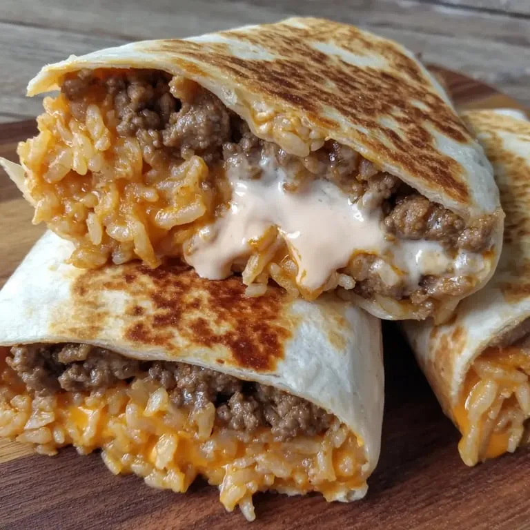 A burrito with meat and cheese.