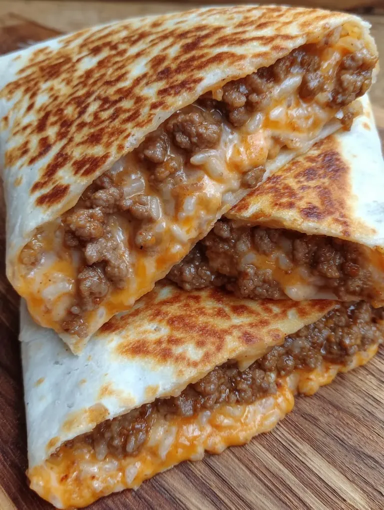 A burrito with meat and cheese.