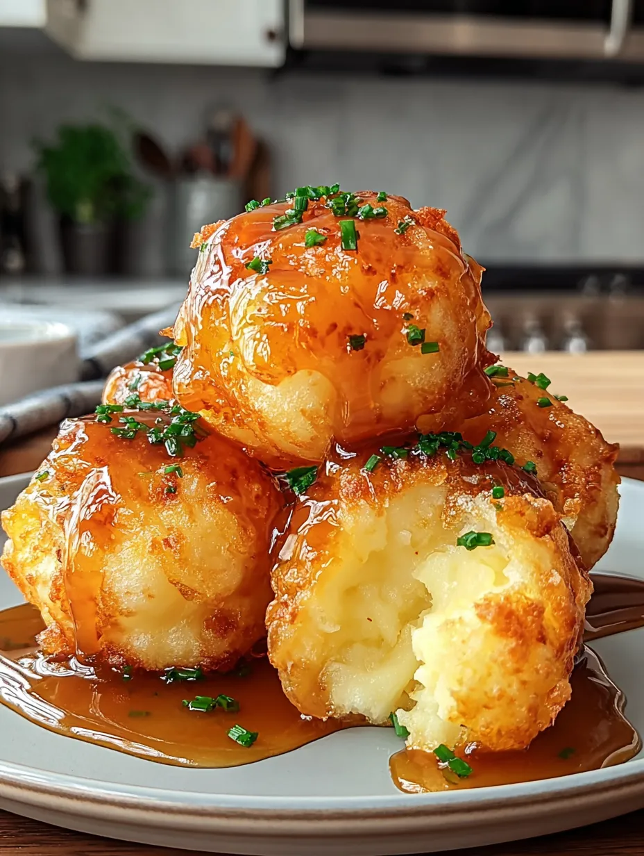 A stack of three cheese-covered potatoes.