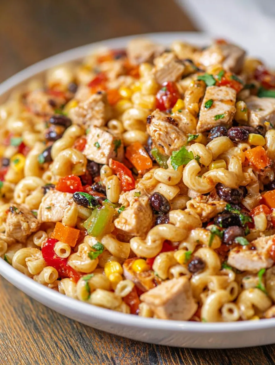 A bowl of pasta with chicken and vegetables.