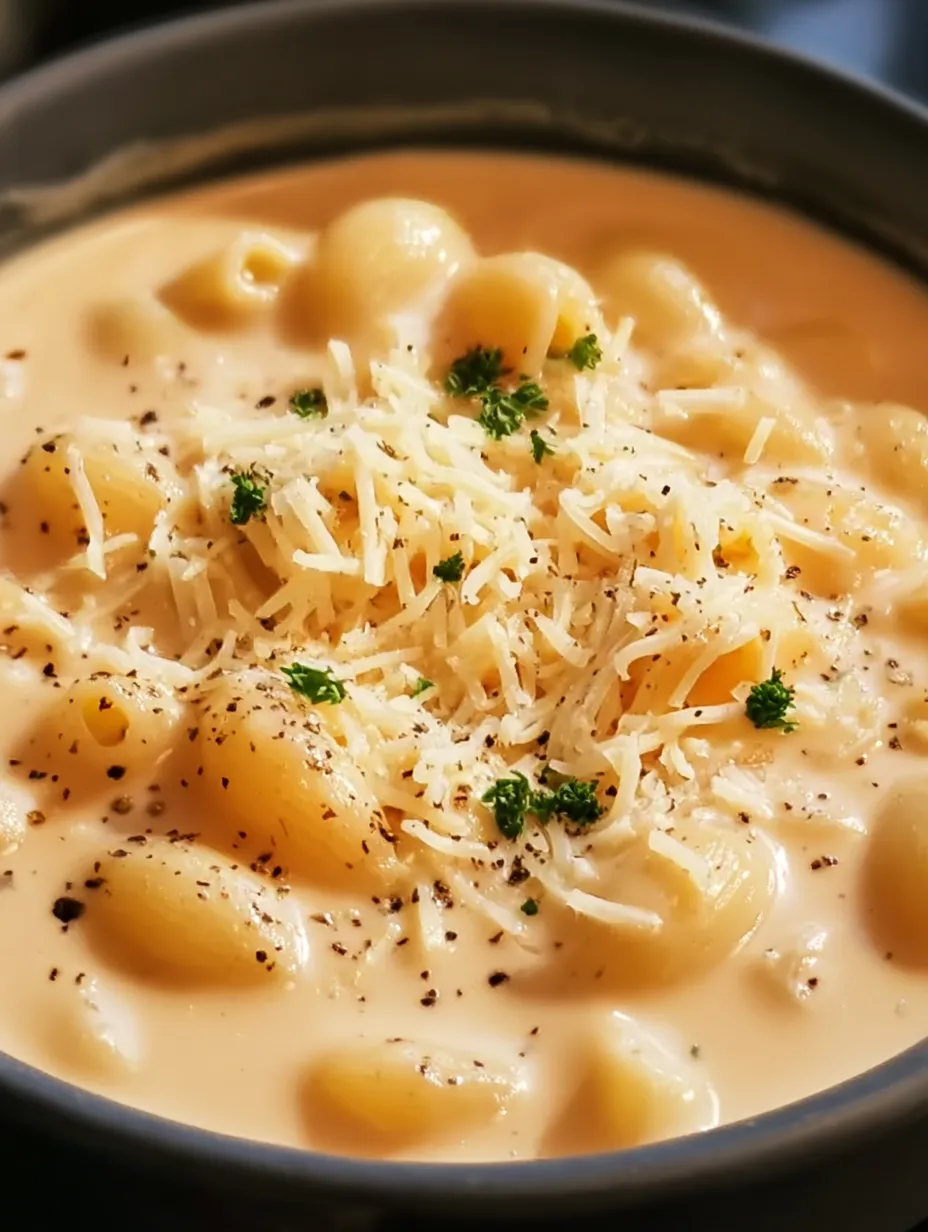 A bowl of pasta with cheese and herbs.