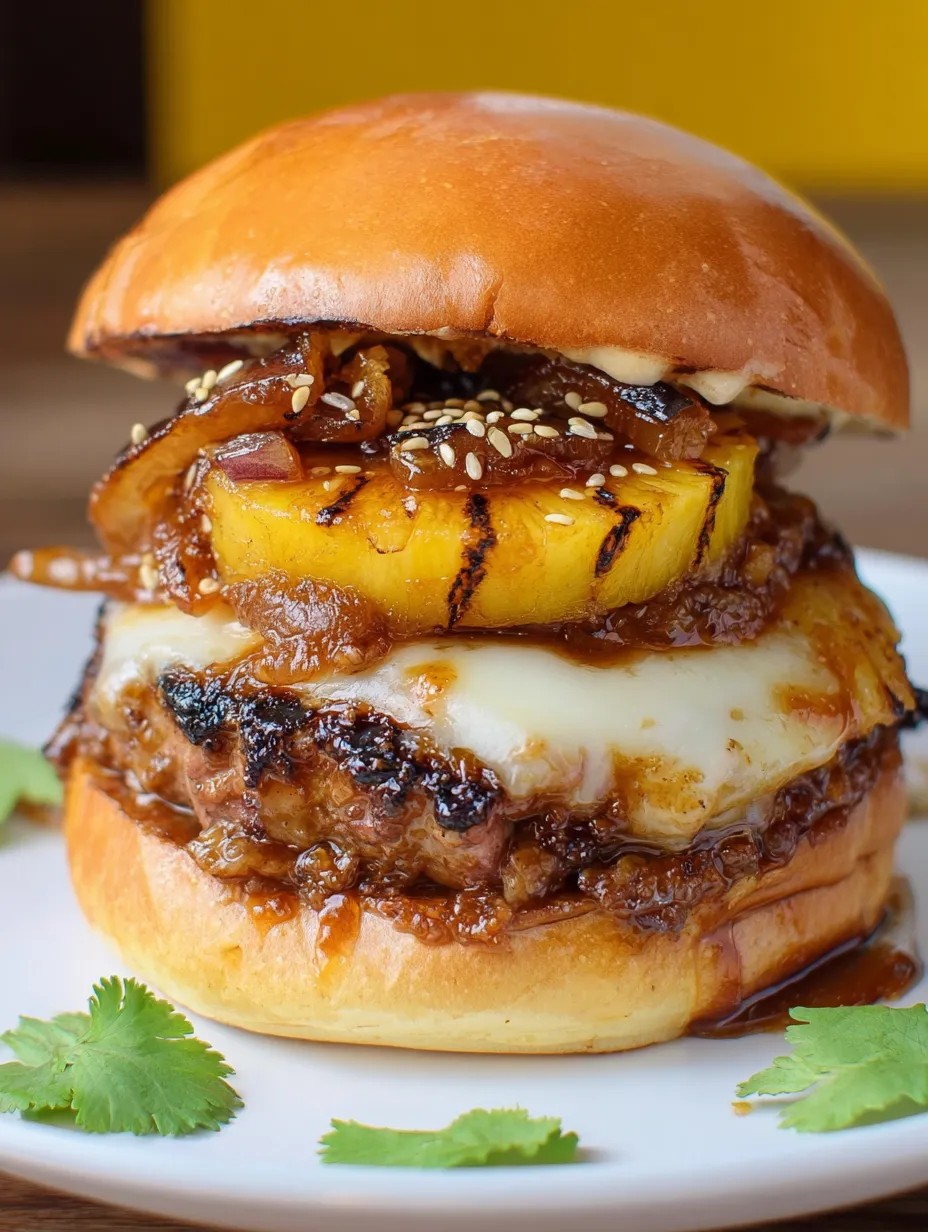 A burger with pineapple and onions.