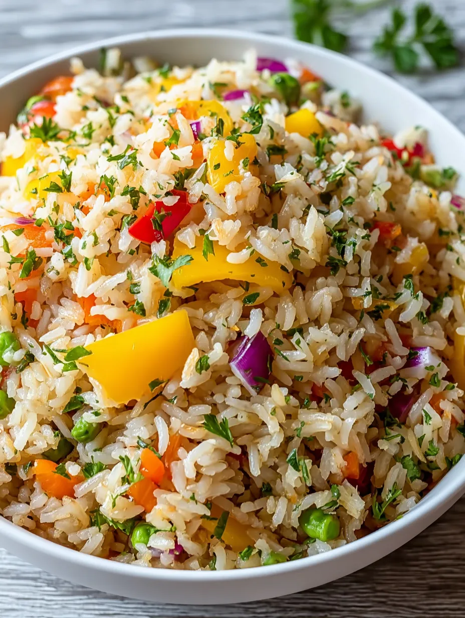 A bowl of rice with peas and vegetables.