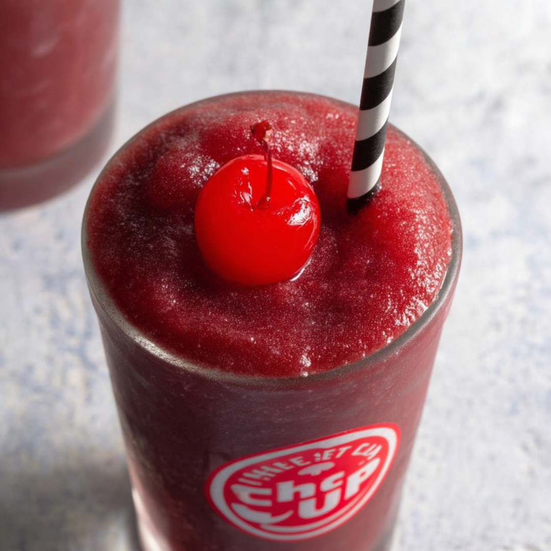 A glass of red drink with a cherry on top.