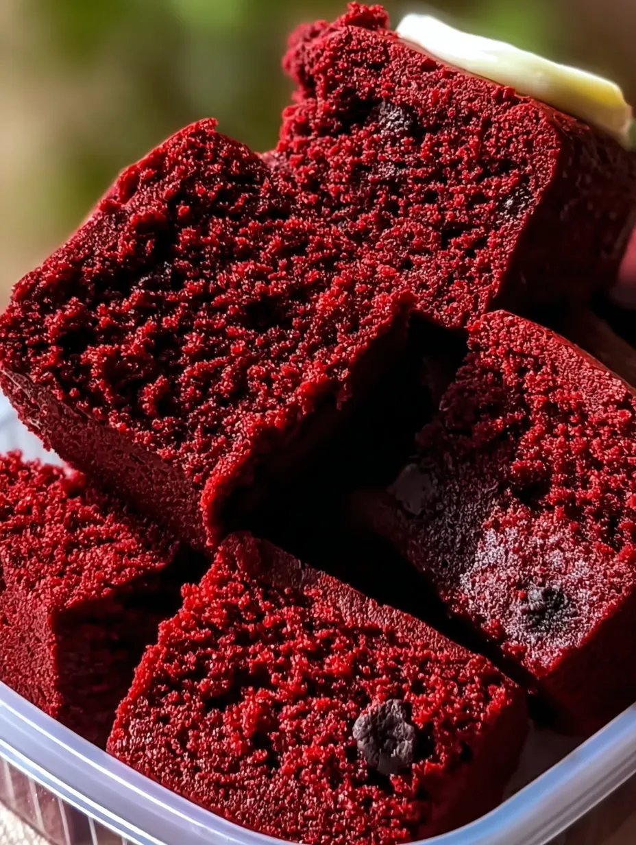 A close up of a red cake.