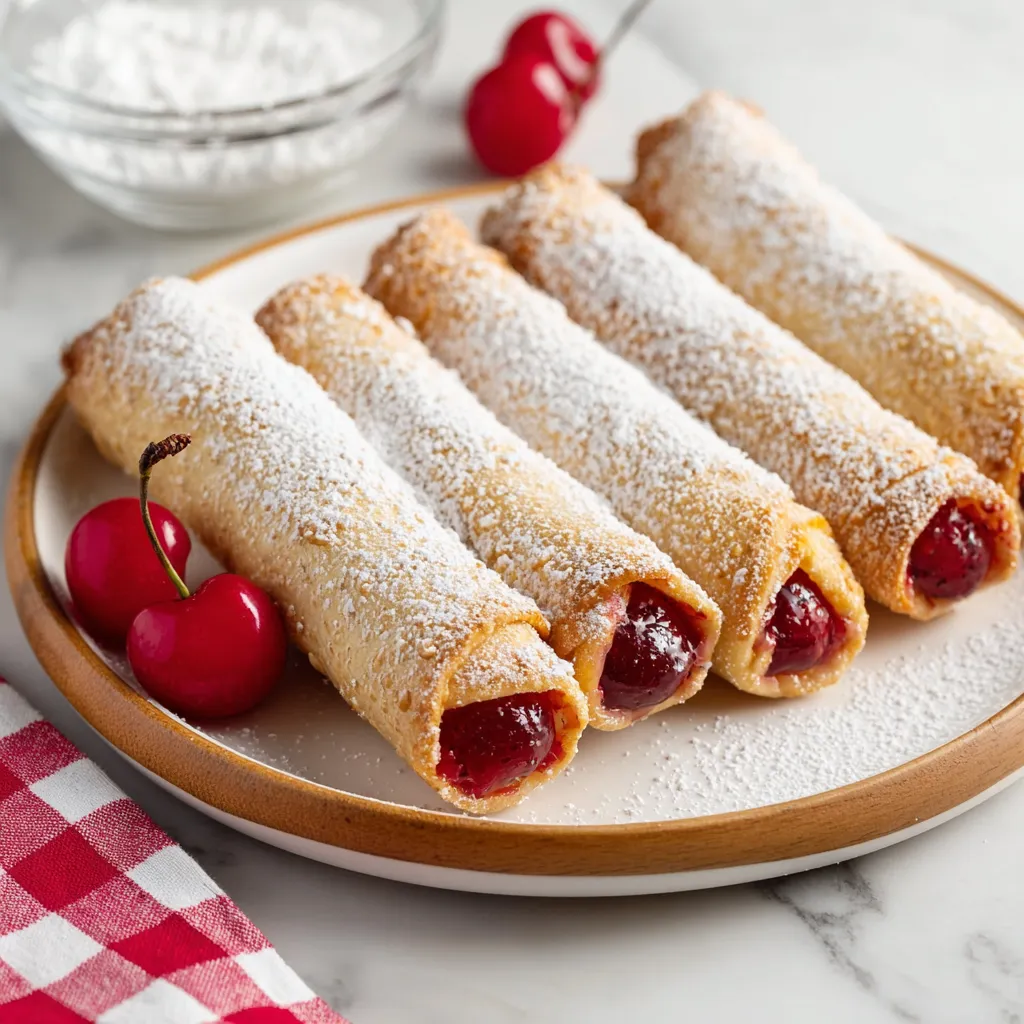 A plate of pastries with cherries on top.