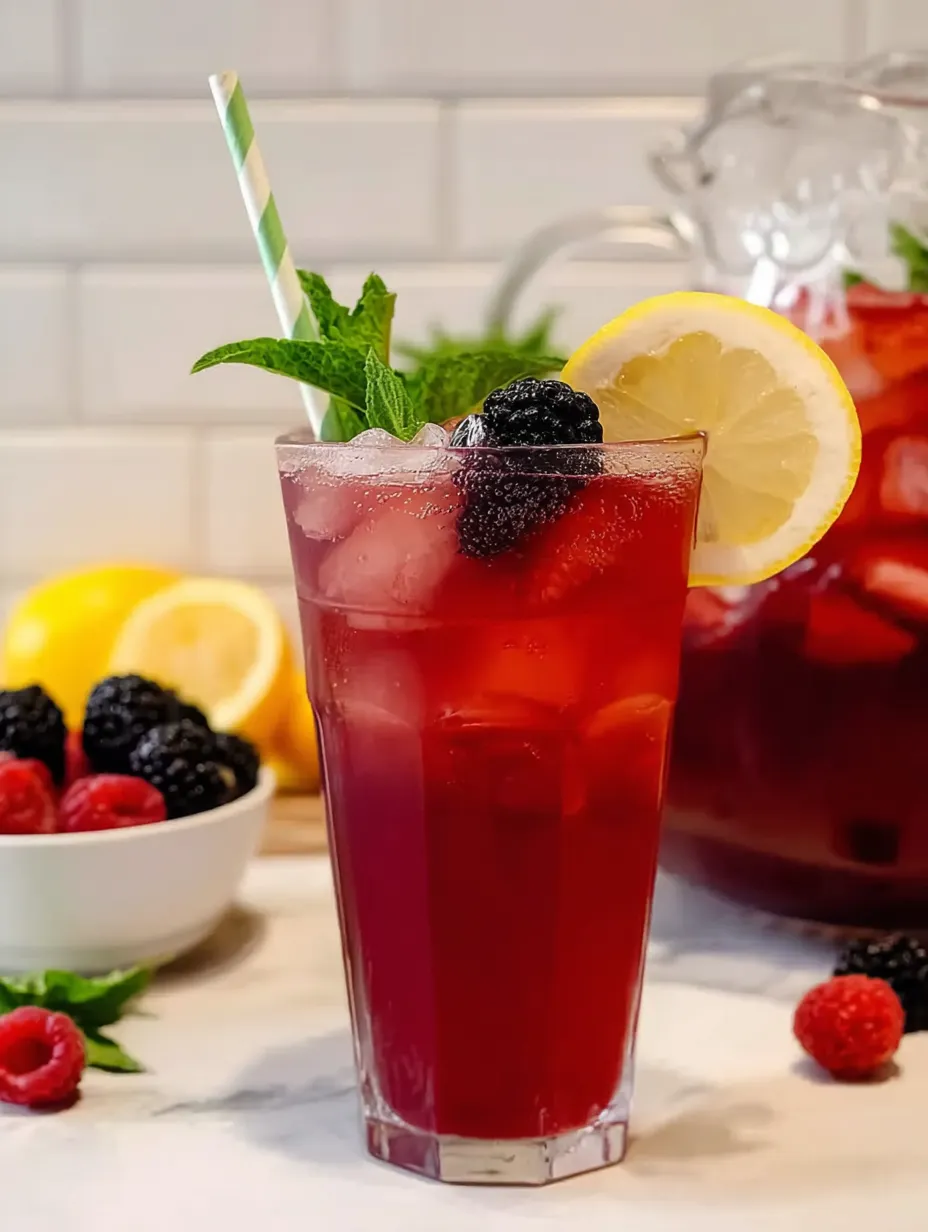 A glass of red drink with a lemon wedge in it.