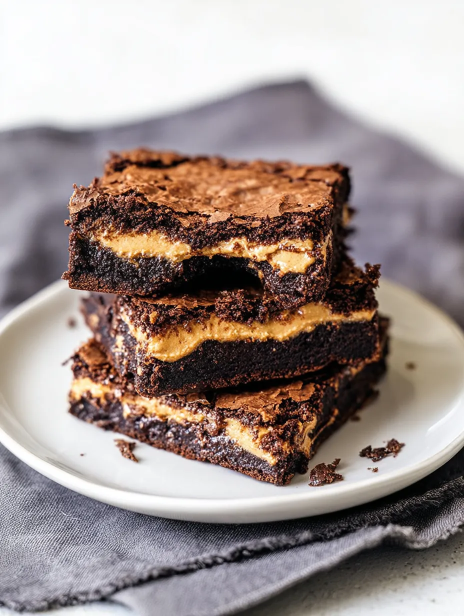 Three pieces of chocolate cake stacked on a white plate.