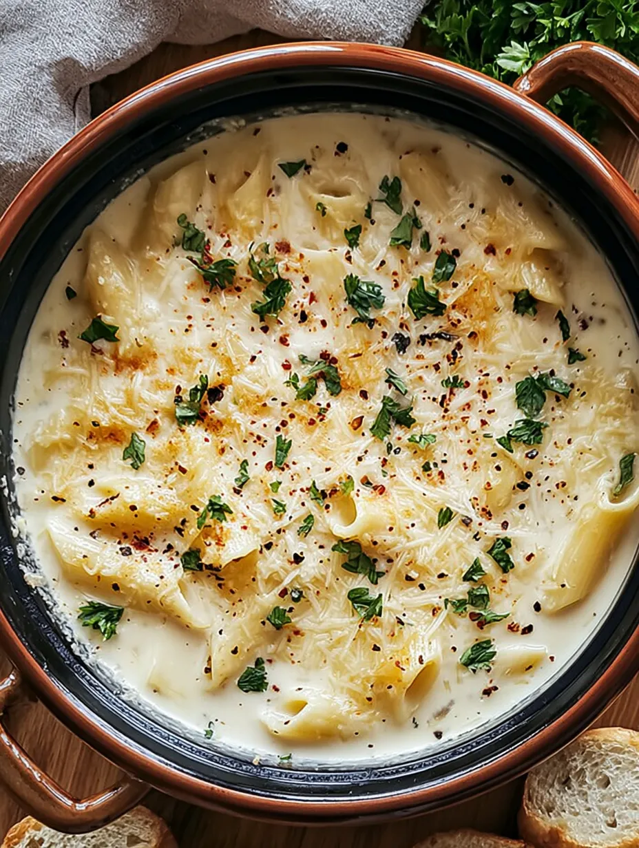 A bowl of pasta with cheese and herbs.