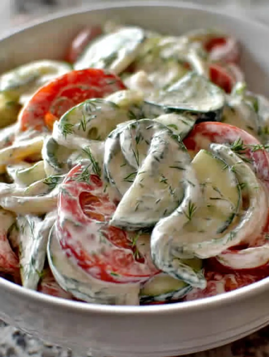 A bowl of vegetables with cucumbers, tomatoes, and parsley.