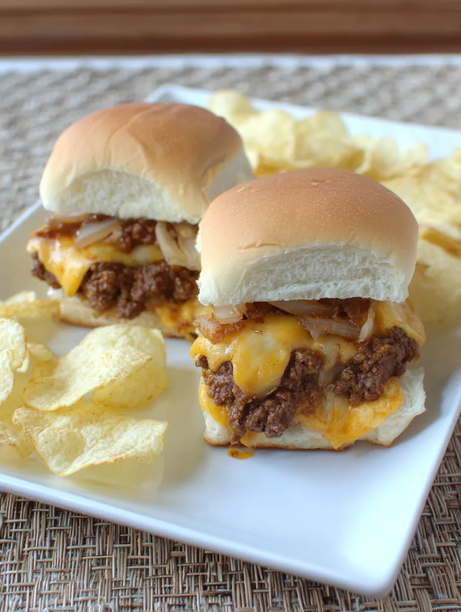 Two sandwiches with cheese and onions on a plate.
