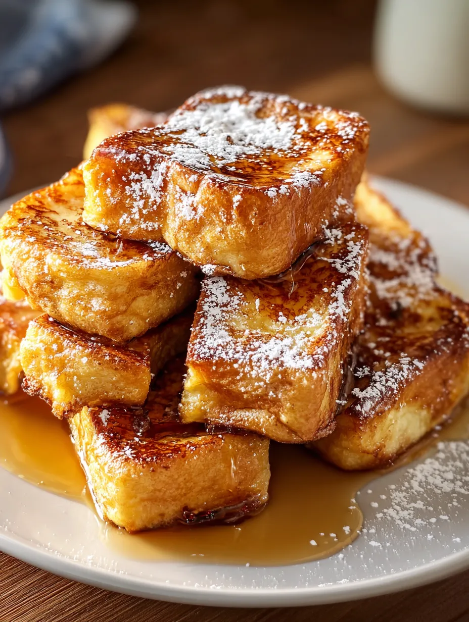 A stack of French toast with powdered sugar.