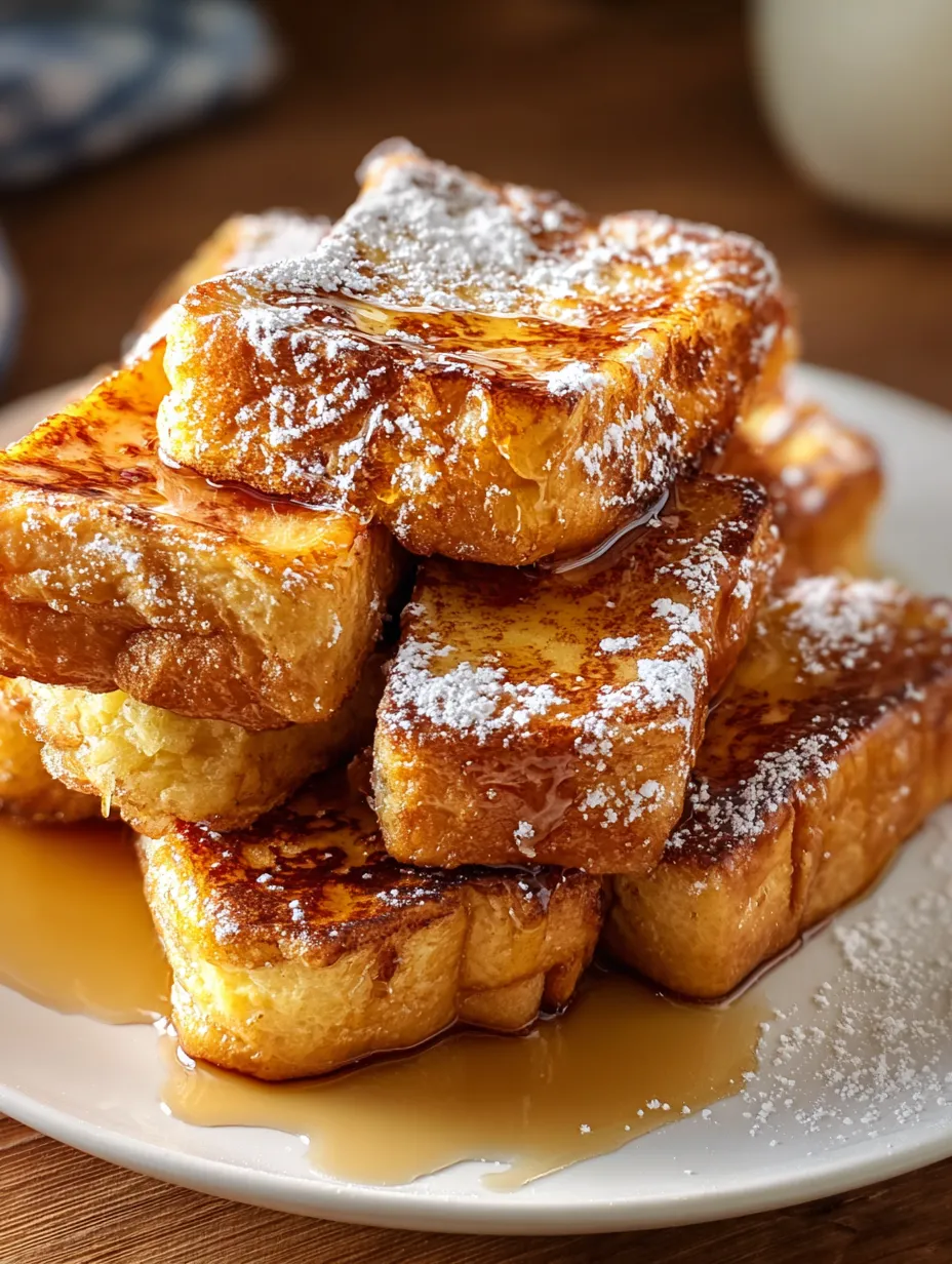 A stack of French toast with powdered sugar on top.