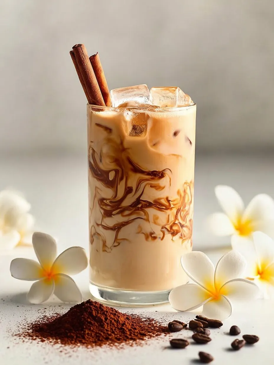A glass of coffee with cinnamon on top.