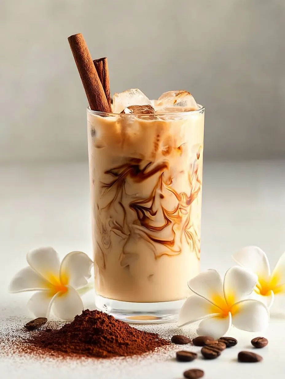 A glass of coffee with cinnamon on top.